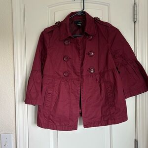 Mixit Women’s Maroon Jacket Open Front 3/4 Sleeves Pleating Buttons - Size S